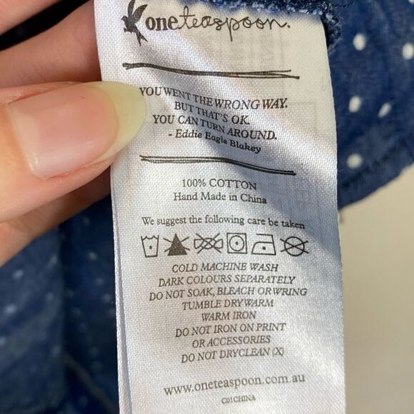 One Teaspoon Homesick Blues Chambray Polka Dot Sleeveless Shirt Dress - Picture 7 of 7